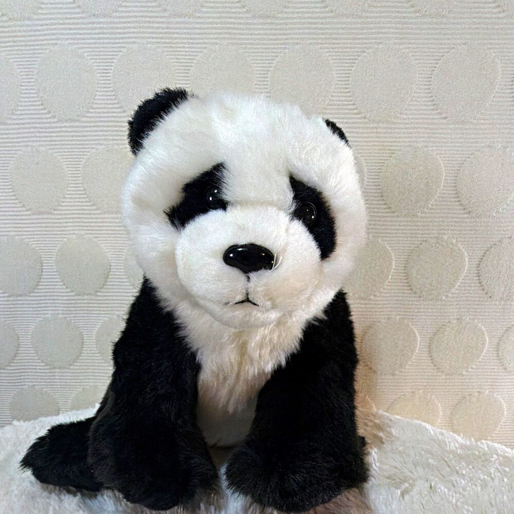 FAO Schwarz Panda Bear Plush 9” Black White Sitting Stuffed Animal